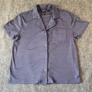 BCBGMAXAZRIA Ribbed Knit Camp Shirt Top Pocket Button Down‎ Blouse Womens Small